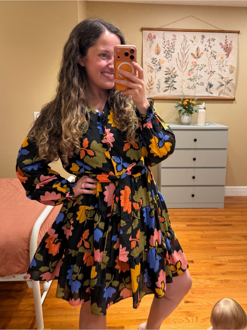 Tuckernuck J. Marie Floral Ruffle Tiered Dress with Tie Waist - Black Multi L